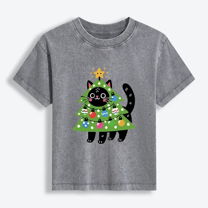 Japanese vintage Christmas cat tee for daily wear