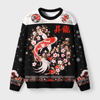 Kyoto-Lion Vintage Sakura And Koi Fuzzy Christmas Ugly Sweatshirt