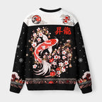 Kyoto-Lion Vintage Sakura And Koi Fuzzy Christmas Ugly Sweatshirt