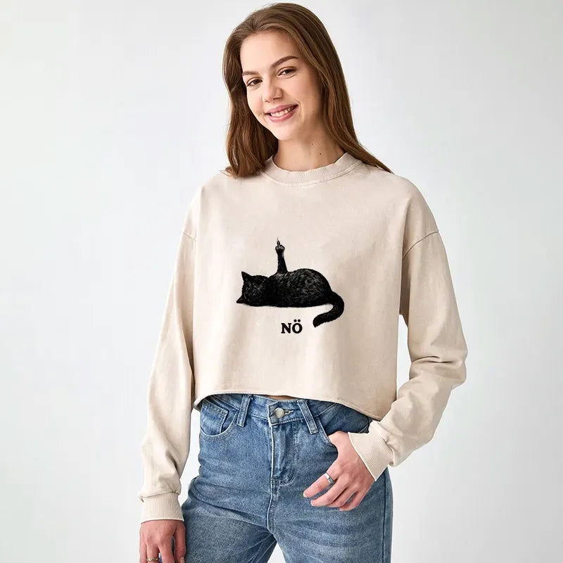 Kyoto-Lion Cat Refused Washed Crop Sweatshirt