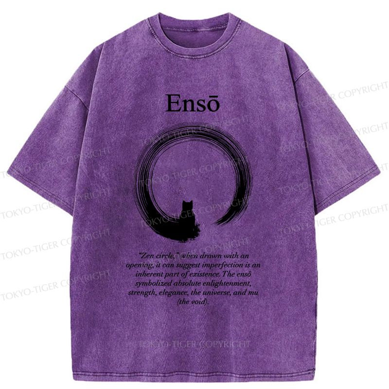 Kyoto-Lion The Zen Cat Within The Enso Circle Washed T-Shirt