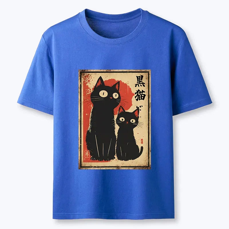 Black Cat Ukiyo-e T-Shirt for Summer