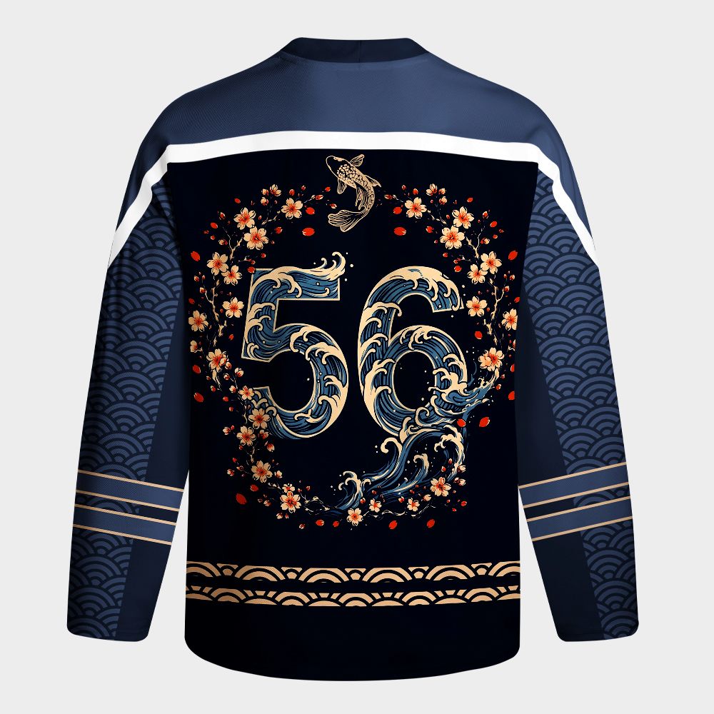 Kyoto-Lion Japanese Twin Koi Wave Art Long-Sleeve Hockey Jersey