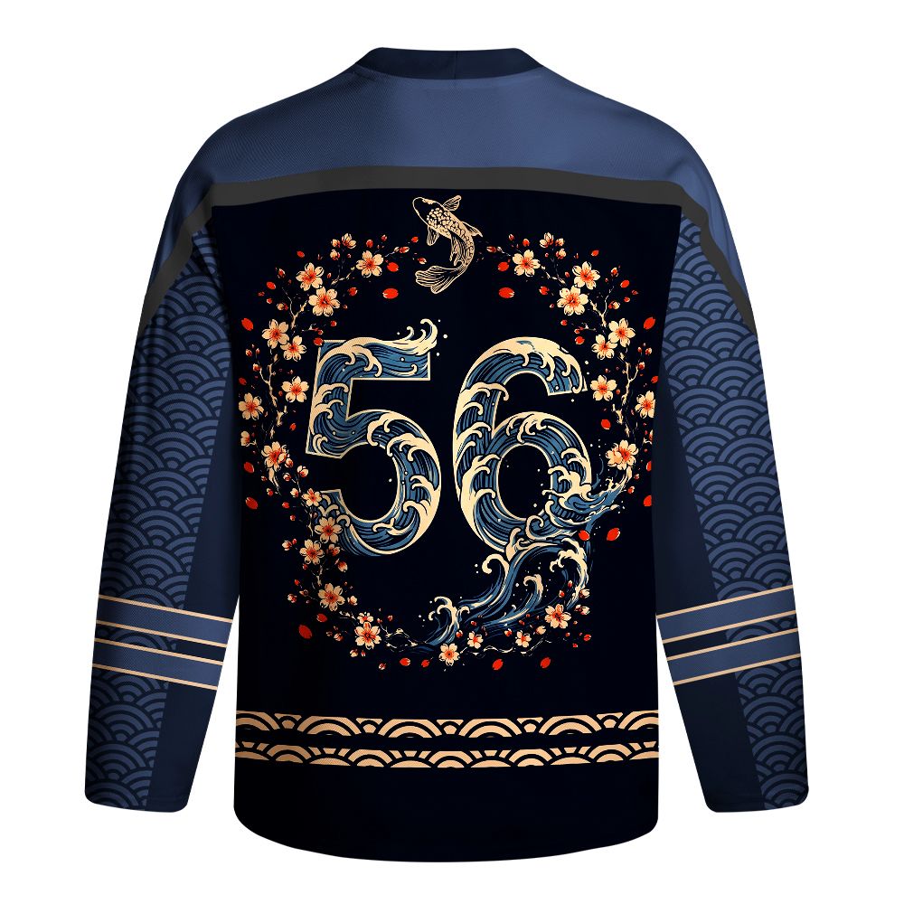Kyoto-Lion Japanese Twin Koi Wave Art Long-Sleeve Hockey Jersey