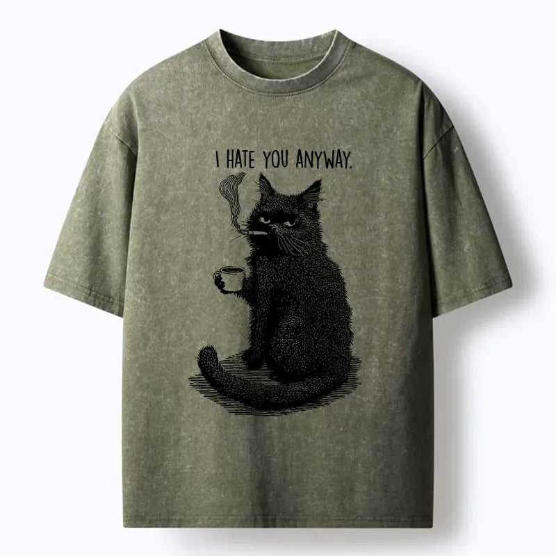 Washed Cat T-Shirt for Japanese Streetwear