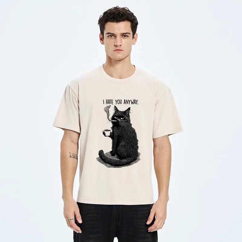 Washed Cat T-Shirt for Japanese Streetwear