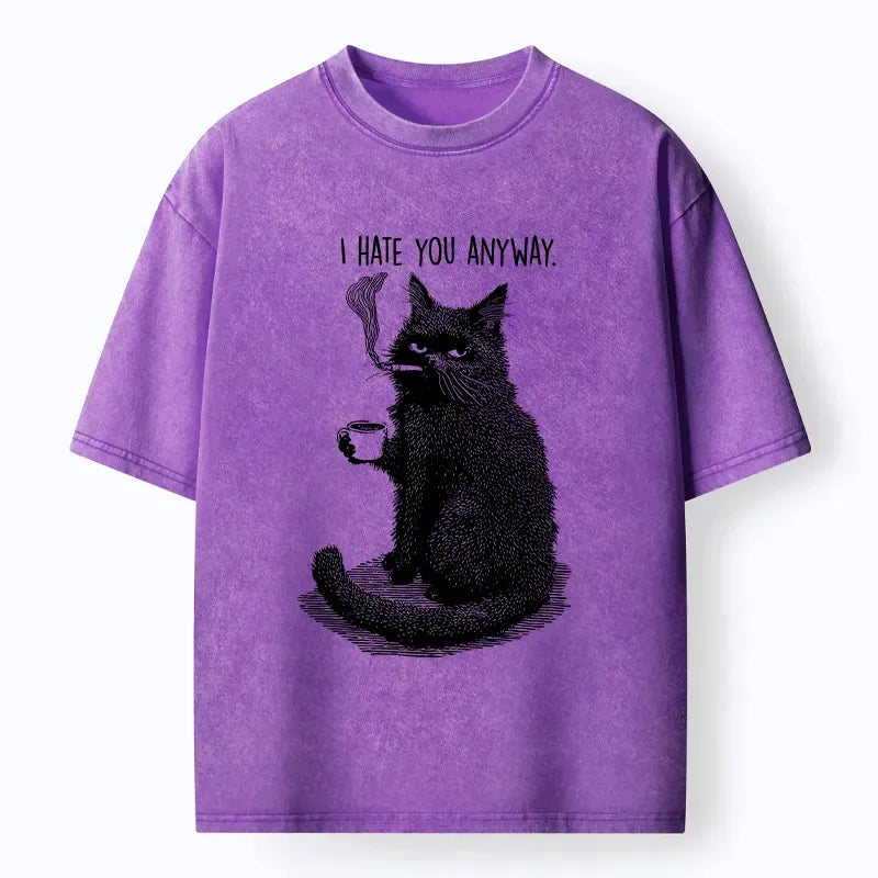 Washed Cat T-Shirt for Japanese Streetwear