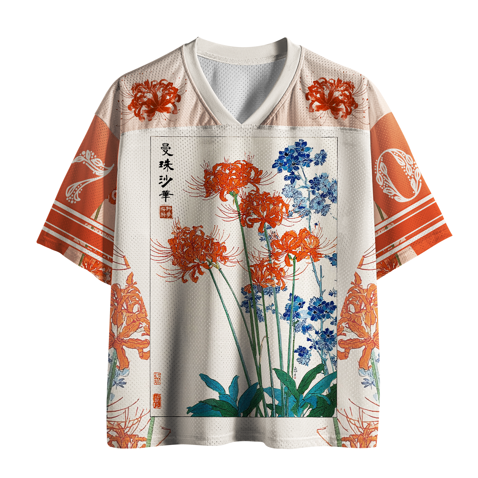 Japanese Red Spider Lily Mesh Jersey for Sports