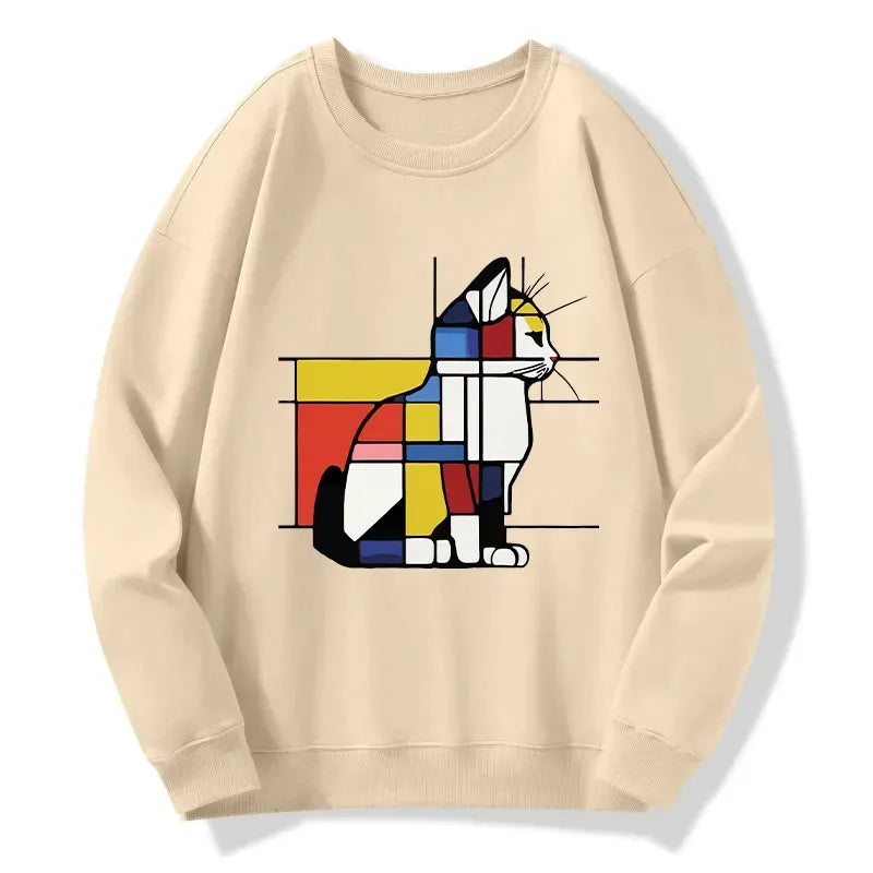 Japanese Geometric Cat Art Sweatshirt