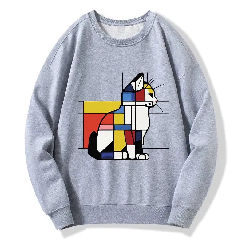 Kyoto-Lion Geometric Cat Art In Primary Colors Classic Sweatshirt