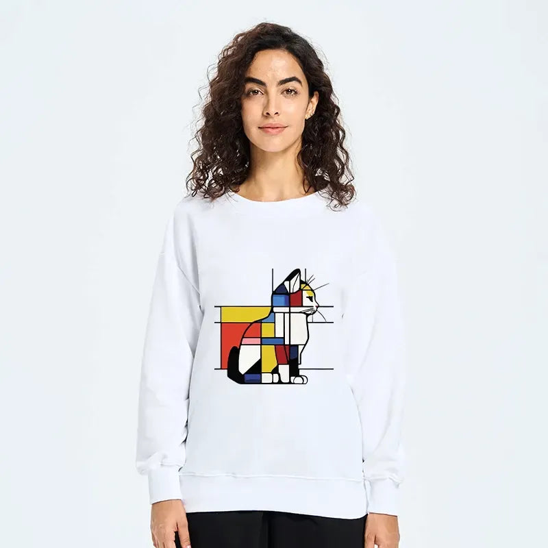Primary Colors Cat Sweatshirt for Daily Wear