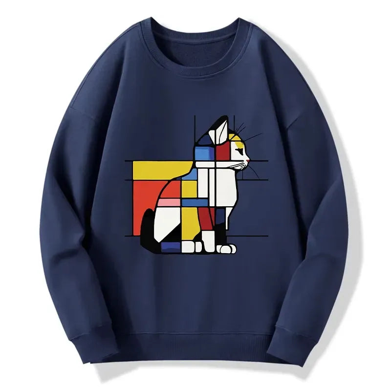 Japanese Geometric Cat Art Sweatshirt