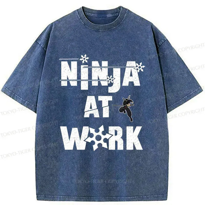Funny Ninja Washed T-Shirt Casual