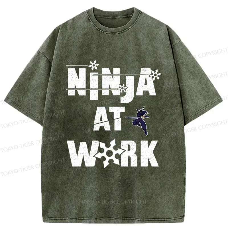 Funny Ninja Washed T-Shirt Casual
