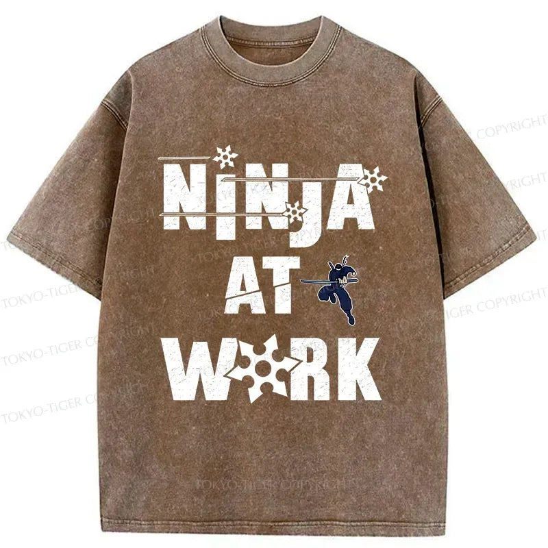 Funny Ninja Washed T-Shirt Casual