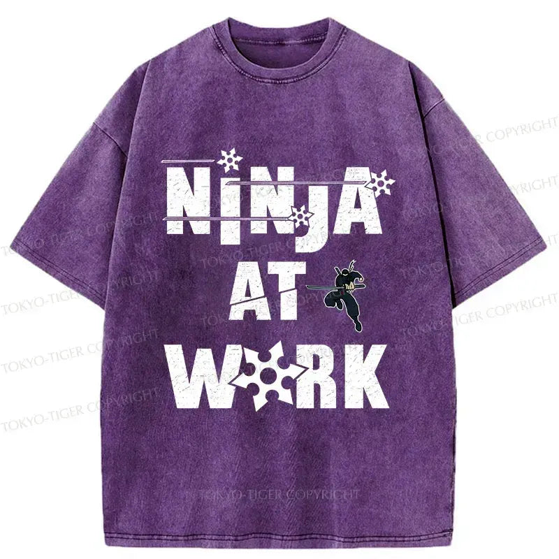 Funny Ninja Washed T-Shirt Casual