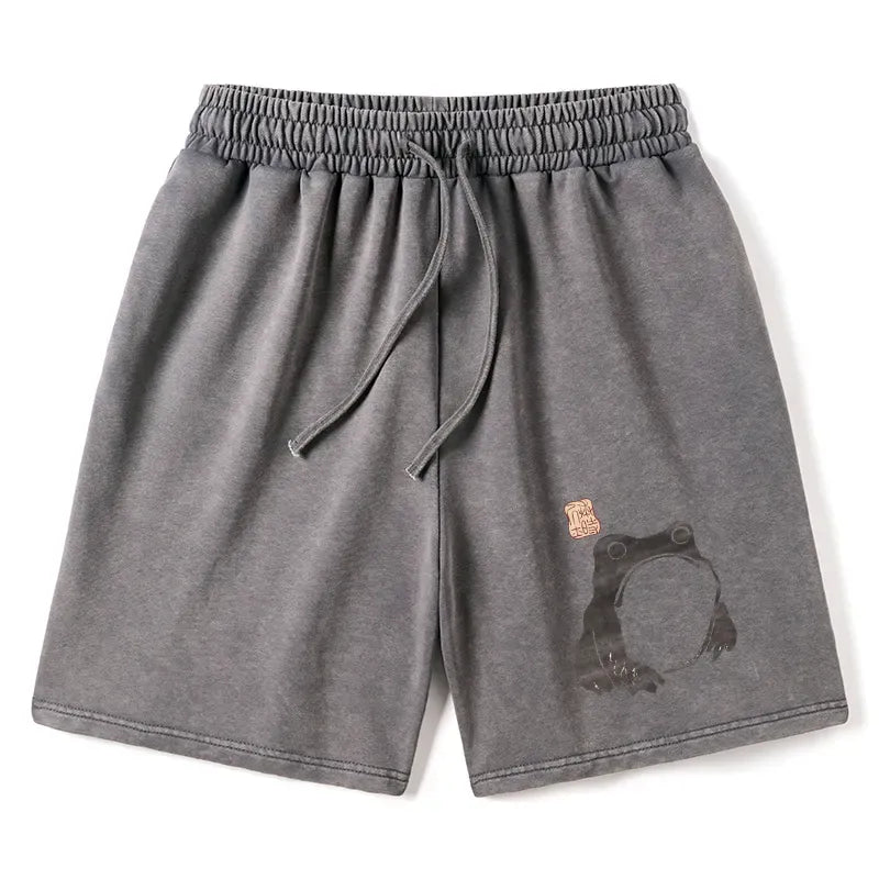 Kyoto-Lion Matsumoto Hoji Woodblock Print Frog Washed Shorts