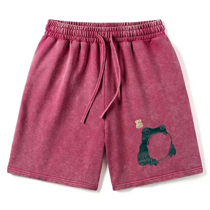 Kyoto-Lion Matsumoto Hoji Woodblock Print Frog Washed Shorts