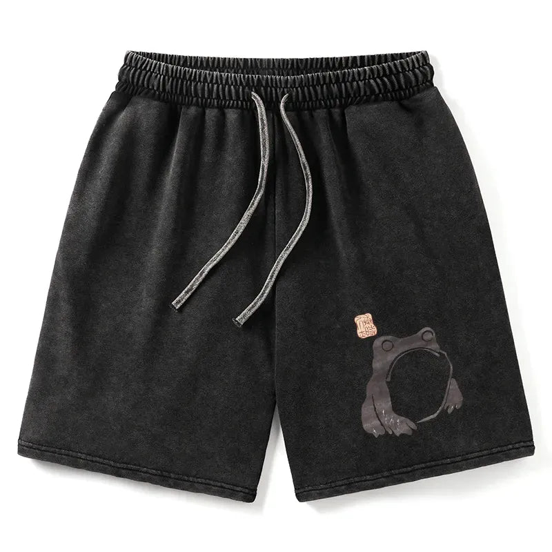 Kyoto-Lion Matsumoto Hoji Woodblock Print Frog Washed Shorts