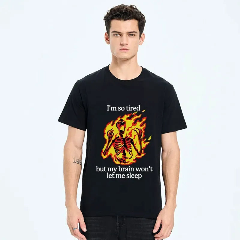 Tired Skeleton On Fire Japanese T-Shirt