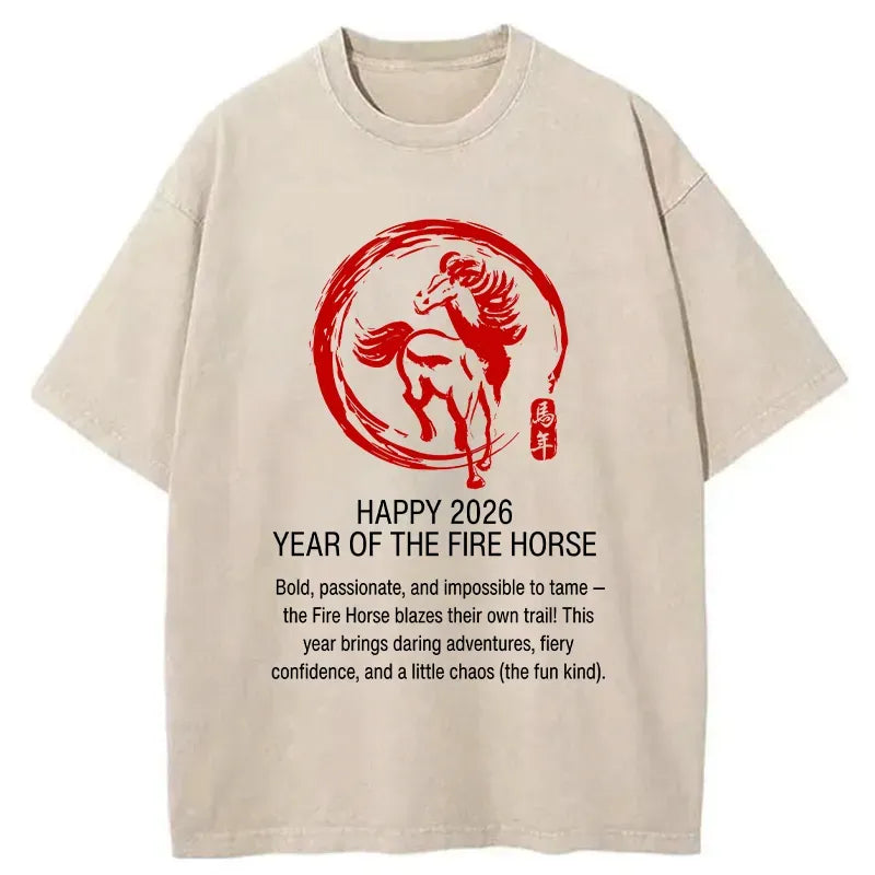 Kyoto-Lion New Year Fire Horse Washed T-Shirt