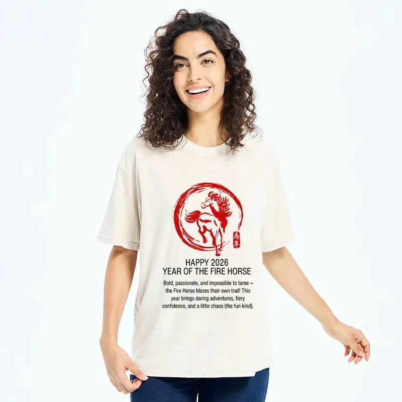 Japanese Fire Horse Washed T-Shirt