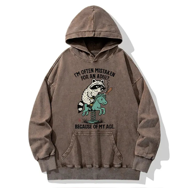 Kyoto-Lion funny Raccoon and Horse meme Washed Hoodie