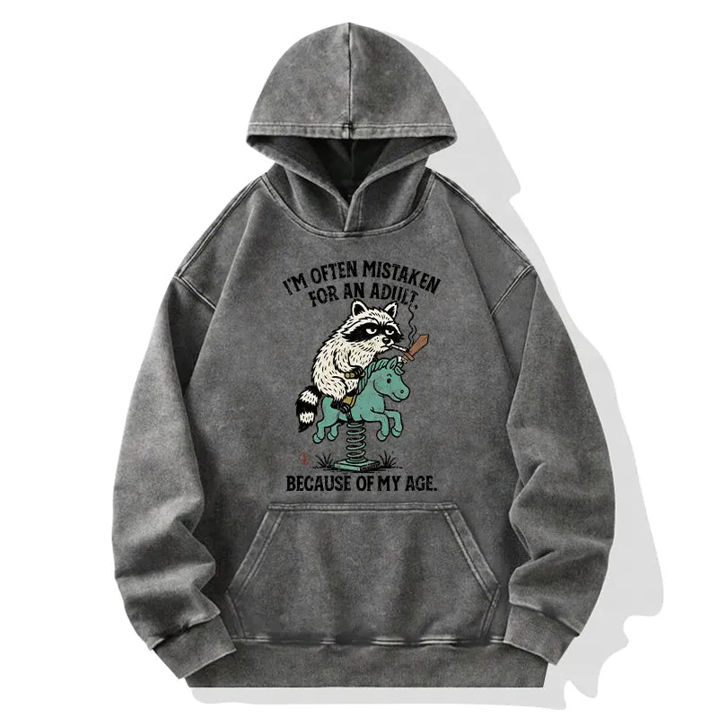 Kyoto-Lion funny Raccoon and Horse meme Washed Hoodie