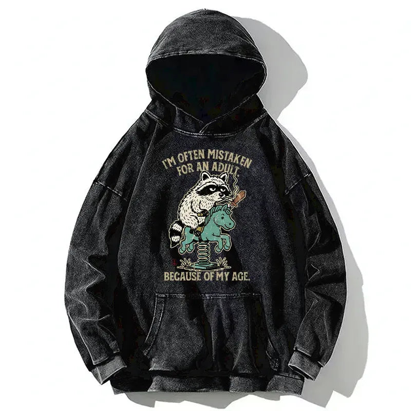 Kyoto-Lion funny Raccoon and Horse meme Washed Hoodie