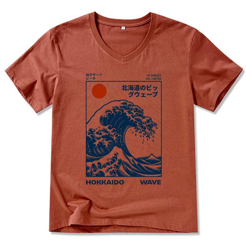 japanese ukiyo e cotton v neck shirt