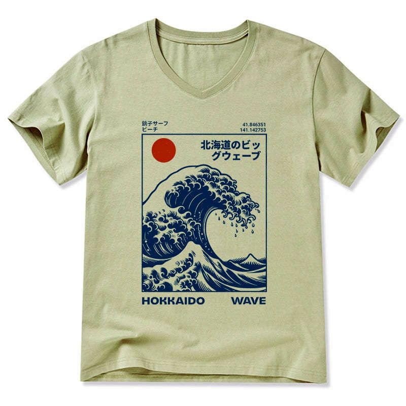 japanese hokkaido wave v neck t shirt