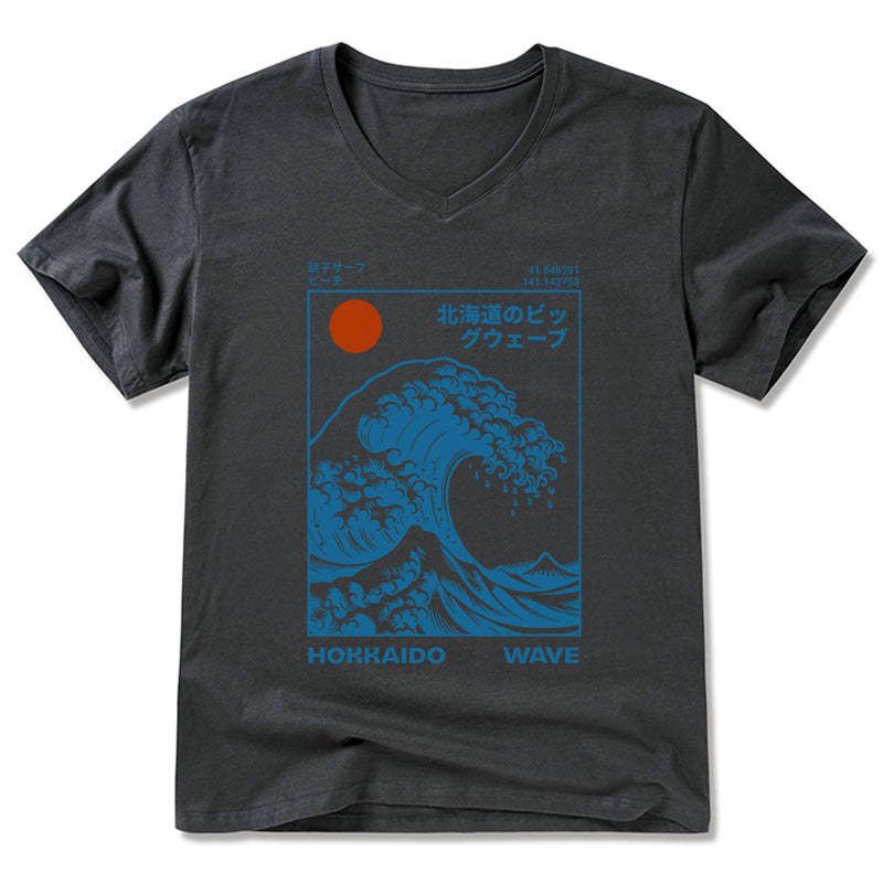 japanese hokkaido wave v neck t shirt