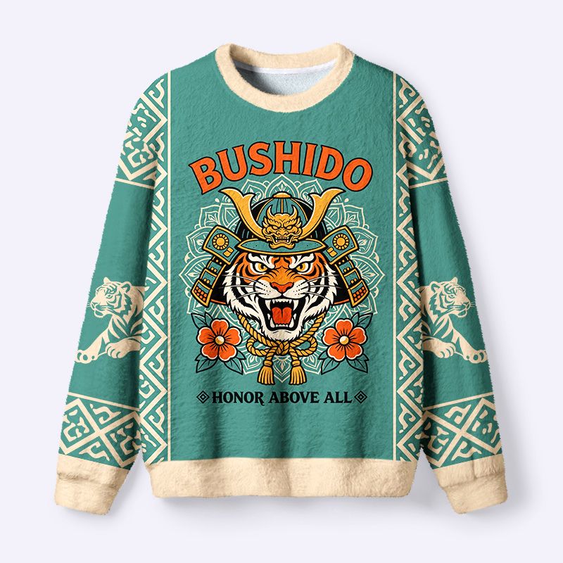Kyoto-Lion Bushido Tiger Fuzzy Christmas Ugly Sweatshirt