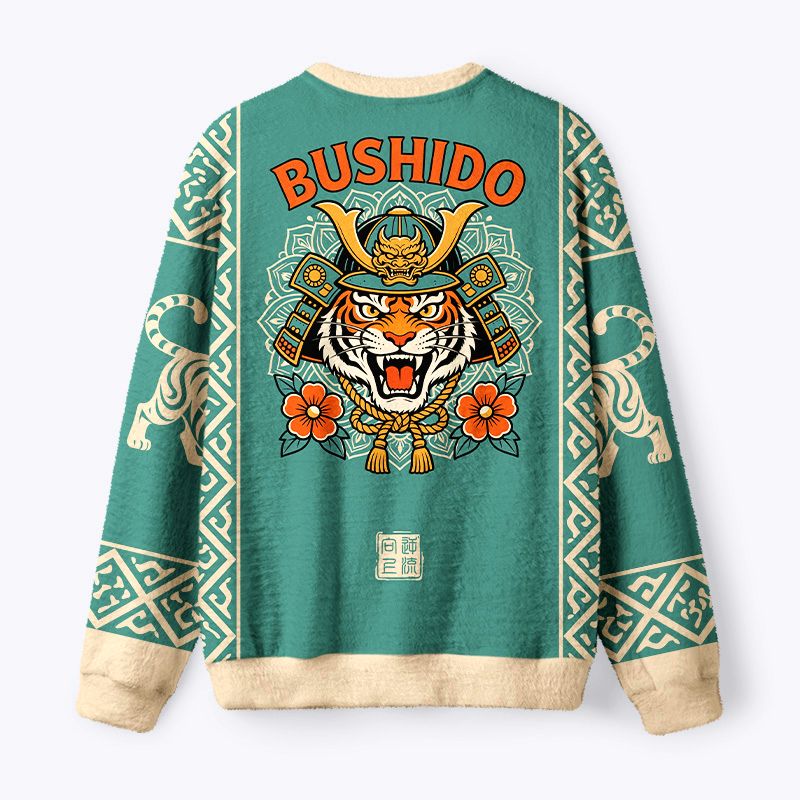 Kyoto-Lion Bushido Tiger Fuzzy Christmas Ugly Sweatshirt