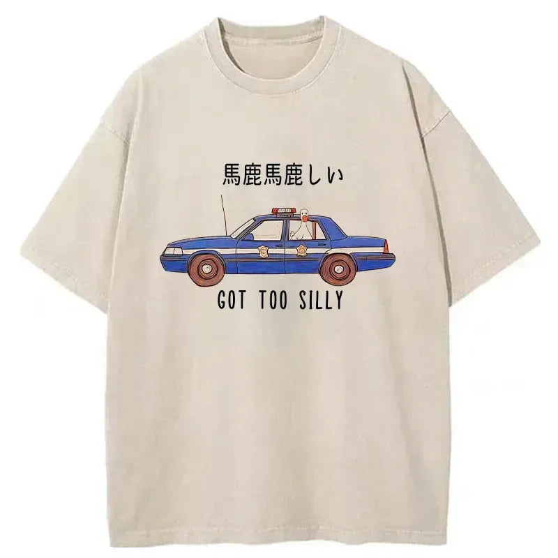 Kyoto-Lion Stupid Goose Sitting In Police Car Washed T-Shirt