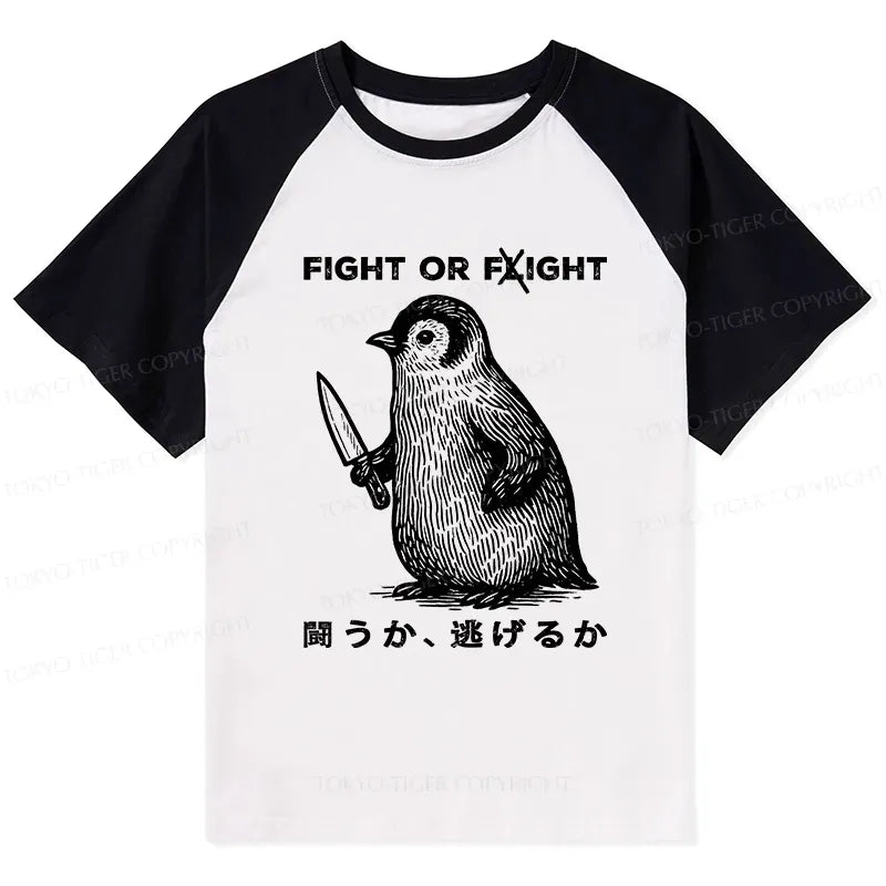 Kyoto-Lion Funny Fight Or Flight Raglan T-shirt