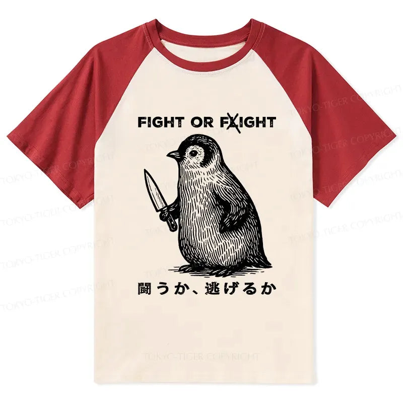 Kyoto-Lion Funny Fight Or Flight Raglan T-shirt