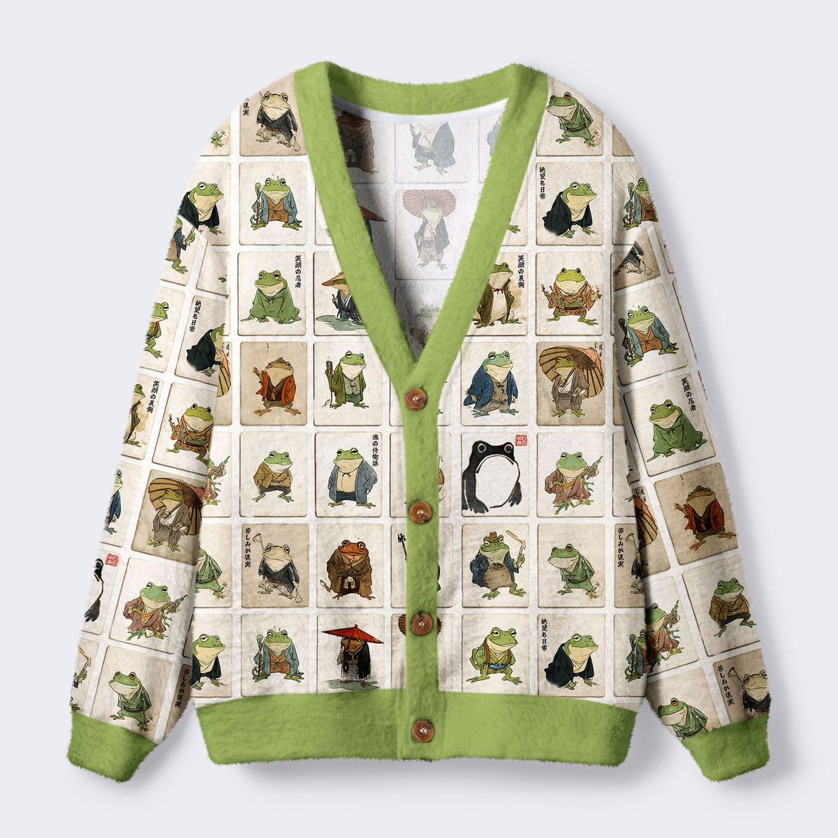 Kyoto-Lion Frogs Of The Samurai Realm Ugly Cardigan Sweater