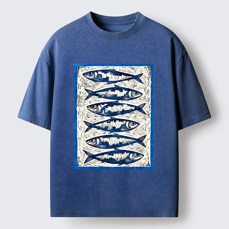 Ukiyo-e Ocean Fish Washed Tee