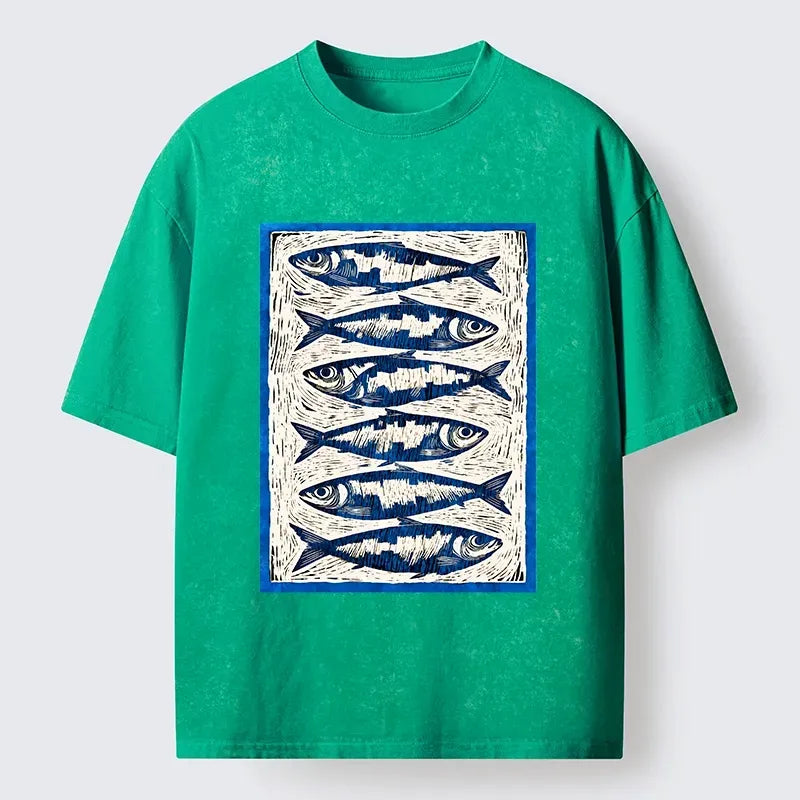 Ukiyo-e Ocean Fish Washed Tee