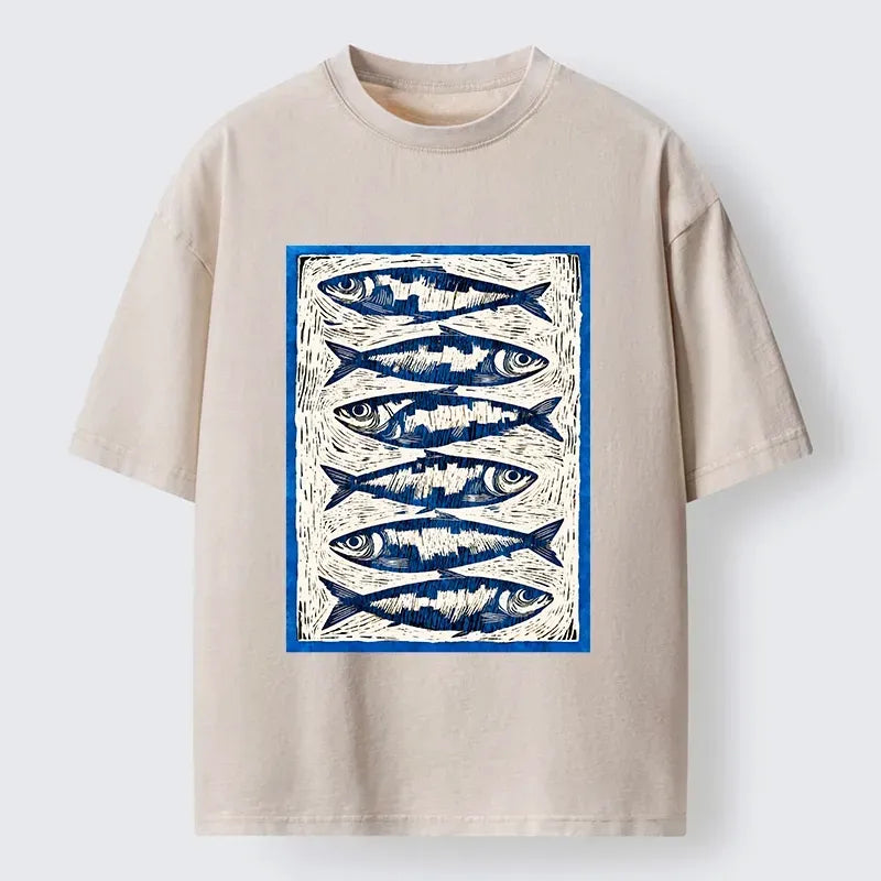 Ukiyo-e Ocean Fish Washed Tee