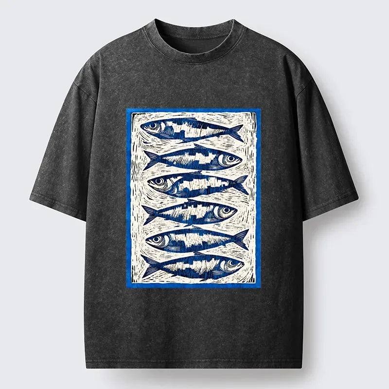 Ukiyo-e Ocean Fish Washed Tee