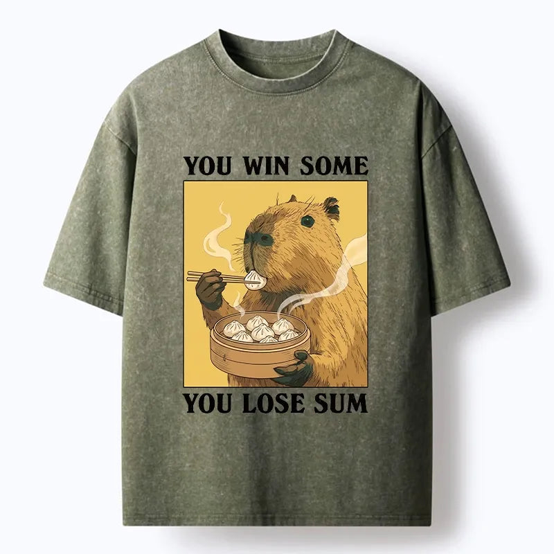 Kyoto-Lion Meme Capybara Snack Washed T-Shirt