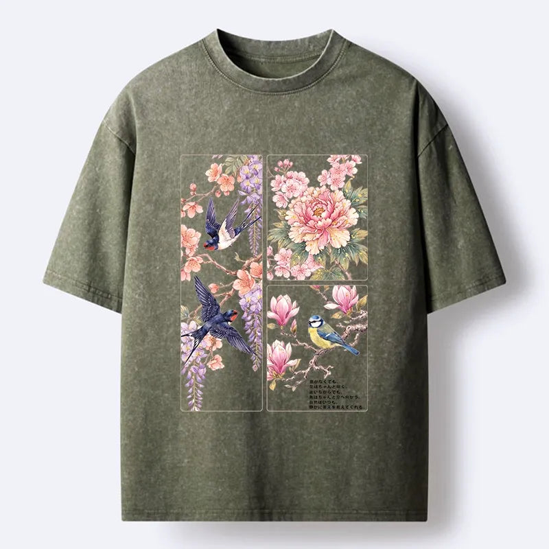 Kyoto-Lion Spring Swallow Dance Washed T-Shirt