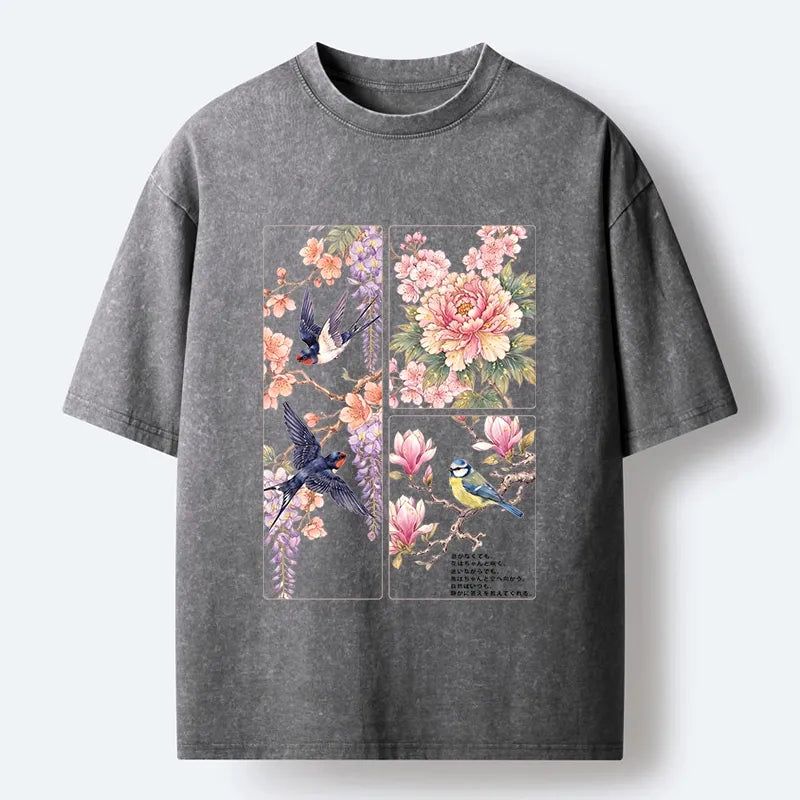 Kyoto-Lion Spring Swallow Dance Washed T-Shirt