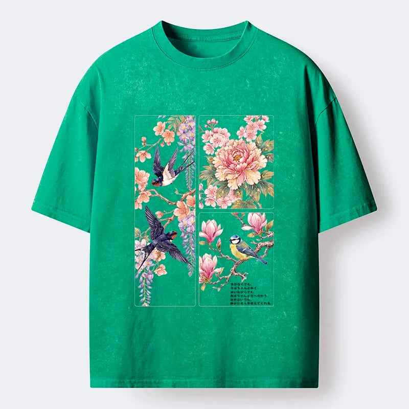 Kyoto-Lion Spring Swallow Dance Washed T-Shirt