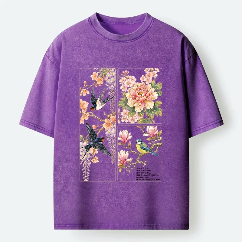 Kyoto-Lion Spring Swallow Dance Washed T-Shirt