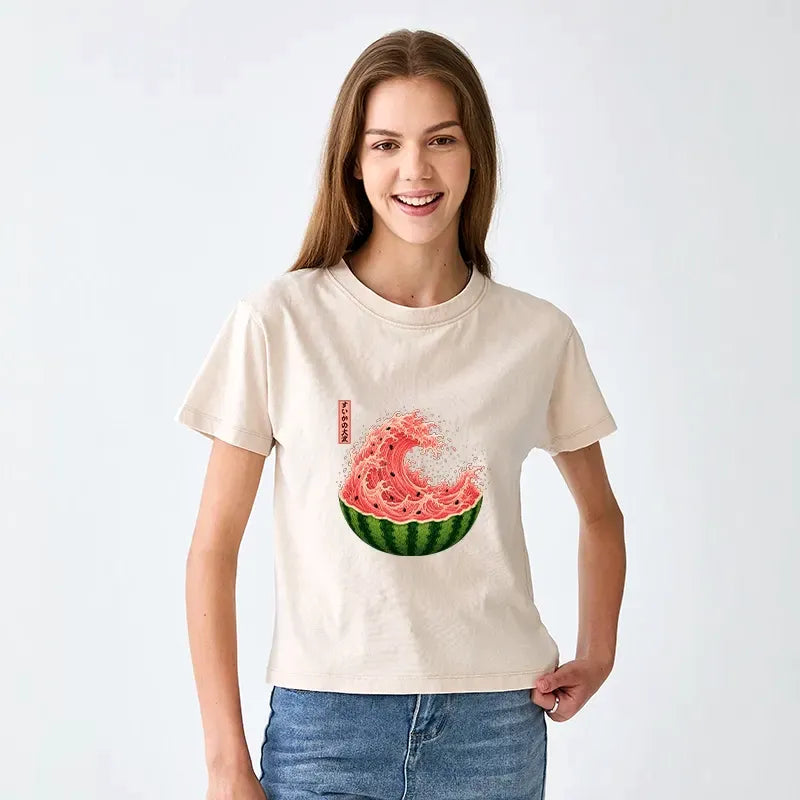Japanese Ukiyo Art Washed Women's T-Shirt for Summer