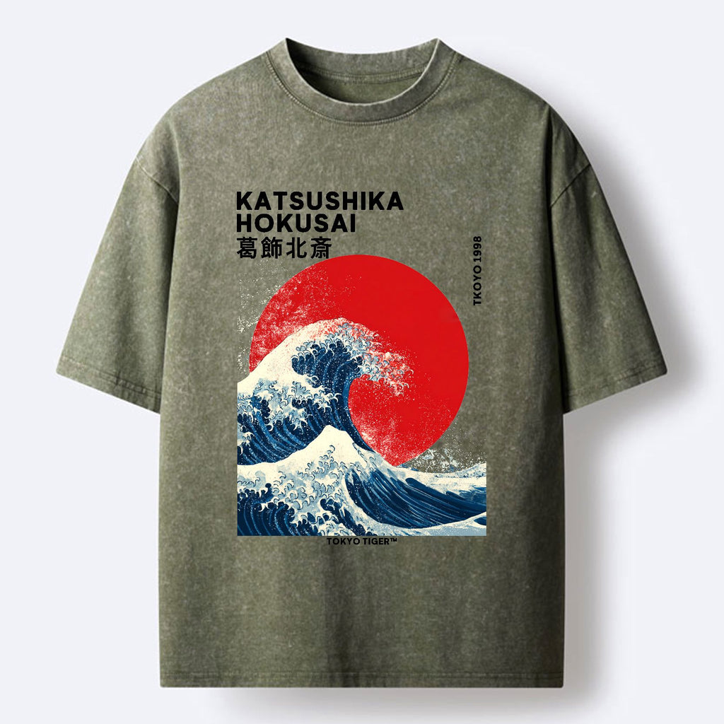 Kyoto-Lion The Great Wave And Sun Washed T-Shirt