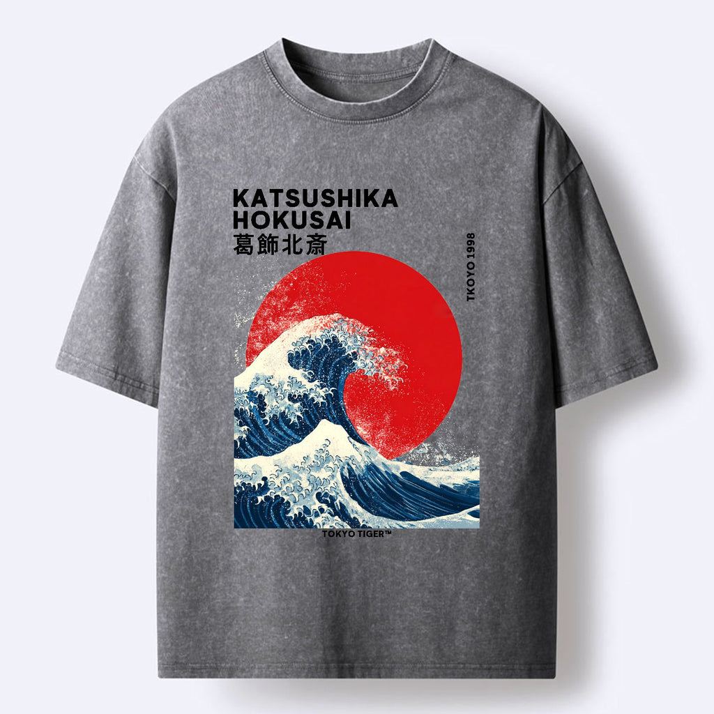Kyoto-Lion The Great Wave And Sun Washed T-Shirt